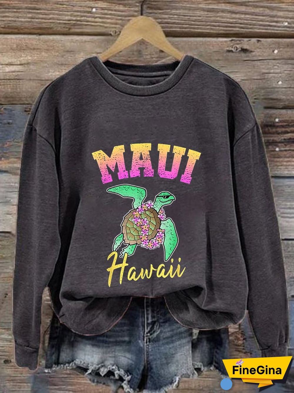 Women's Maui Hawail Sea Turtle Print Casual Sweatshirt
