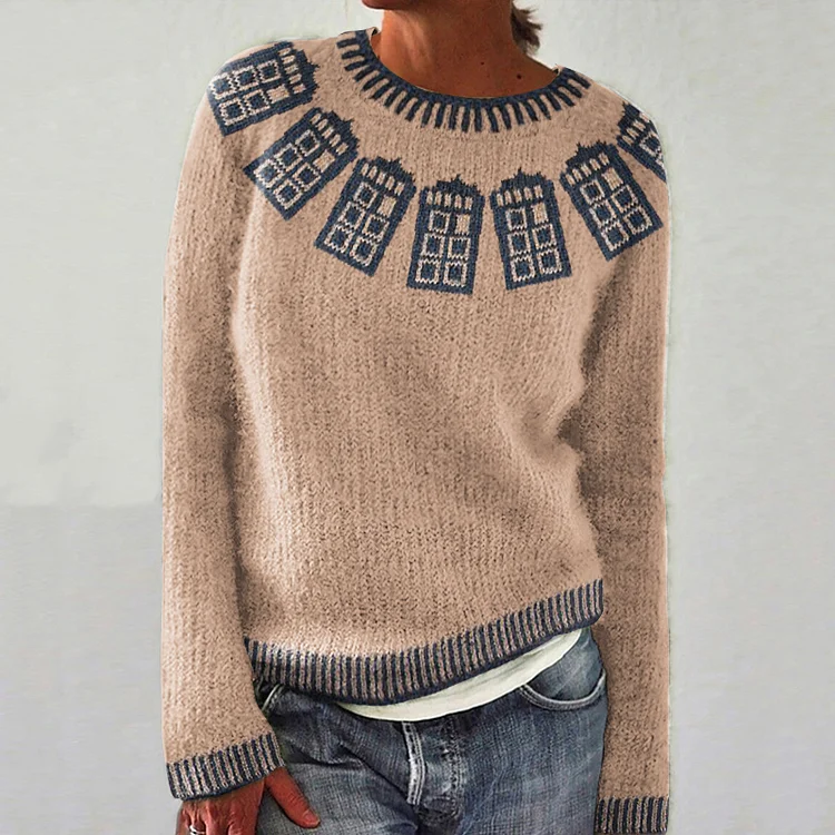 Box Pattern Cozy Knit Sweater