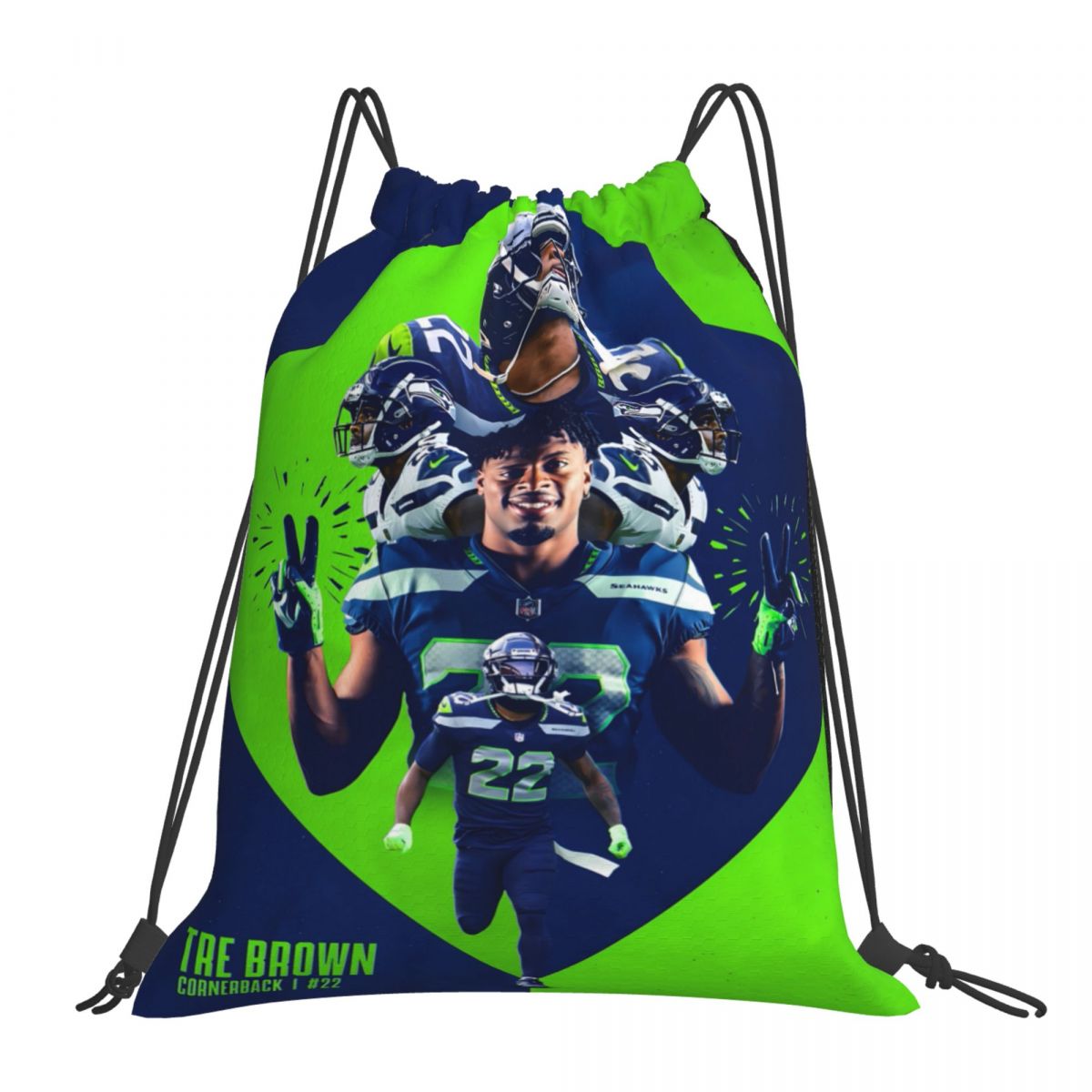 Seattle Seahawks Tre Brown Waterproof Adjustable Lightweight Gym Drawstring Bag