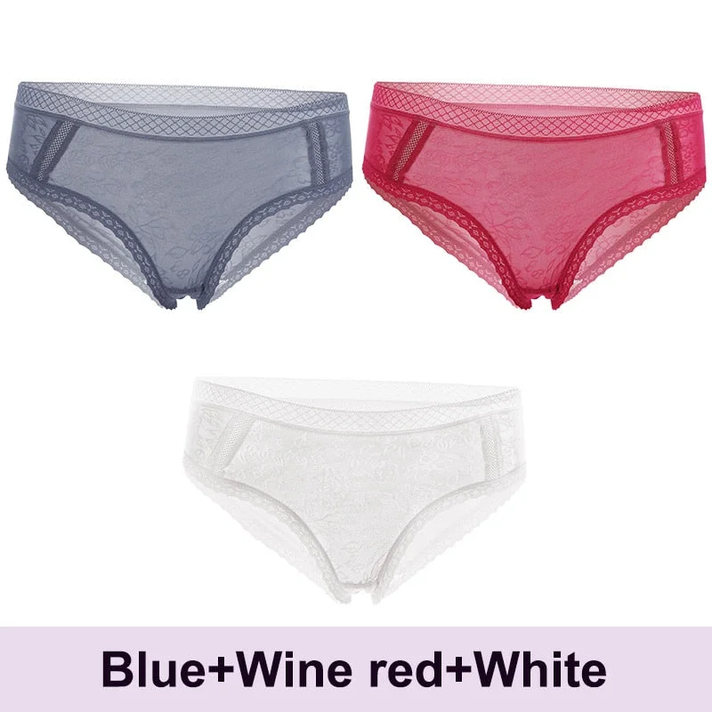 3PCS/Set Lace Panties Sexy Underwear Women's Panties Female Underpants  Floral Briefs For Woman Low-Rise Pantys Intimates M L XL