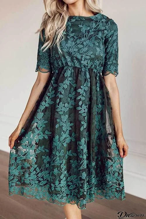 Embroidery Short Sleeve O Neck Dress