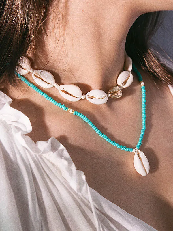 Personalized Ethnic Beaded Shell Double Layer Set Necklace
