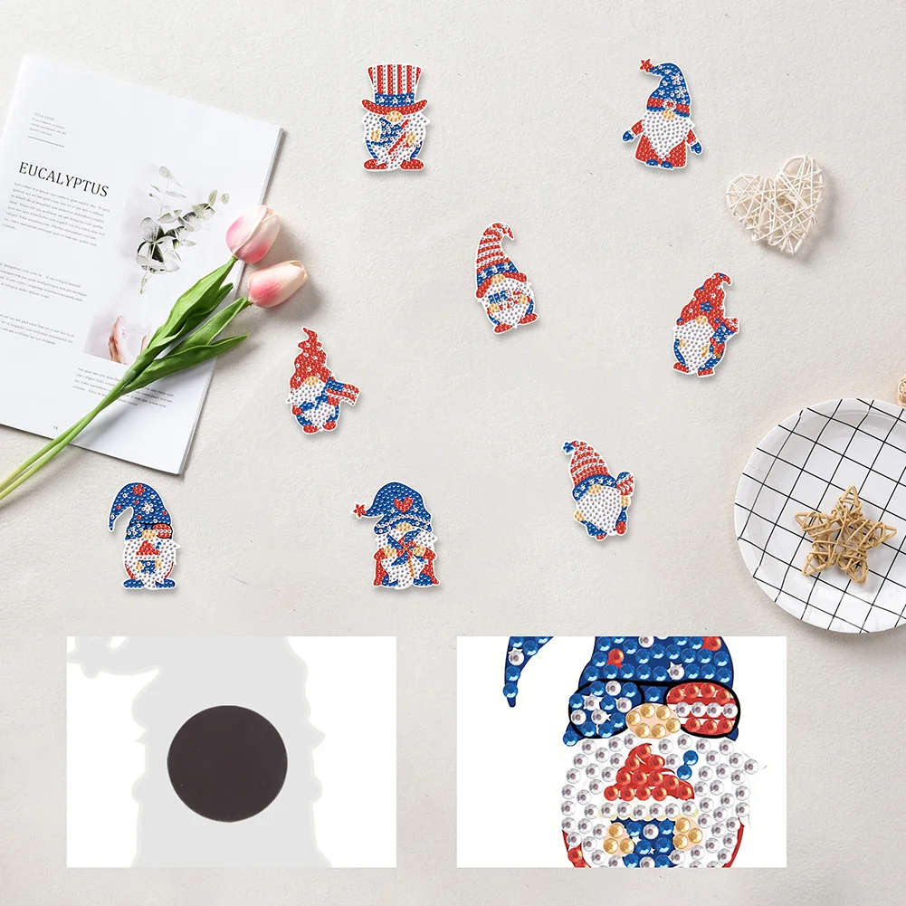 8Pcs DIY Independence Day Special Shape Diamond Painting Fridge Magnet for Home Decor