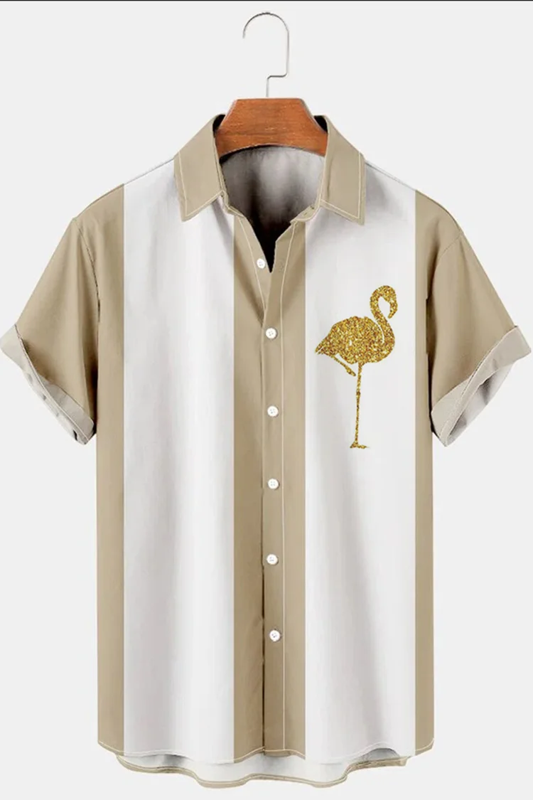 Men's Casual Contrast Flamingo Vacation Shirt