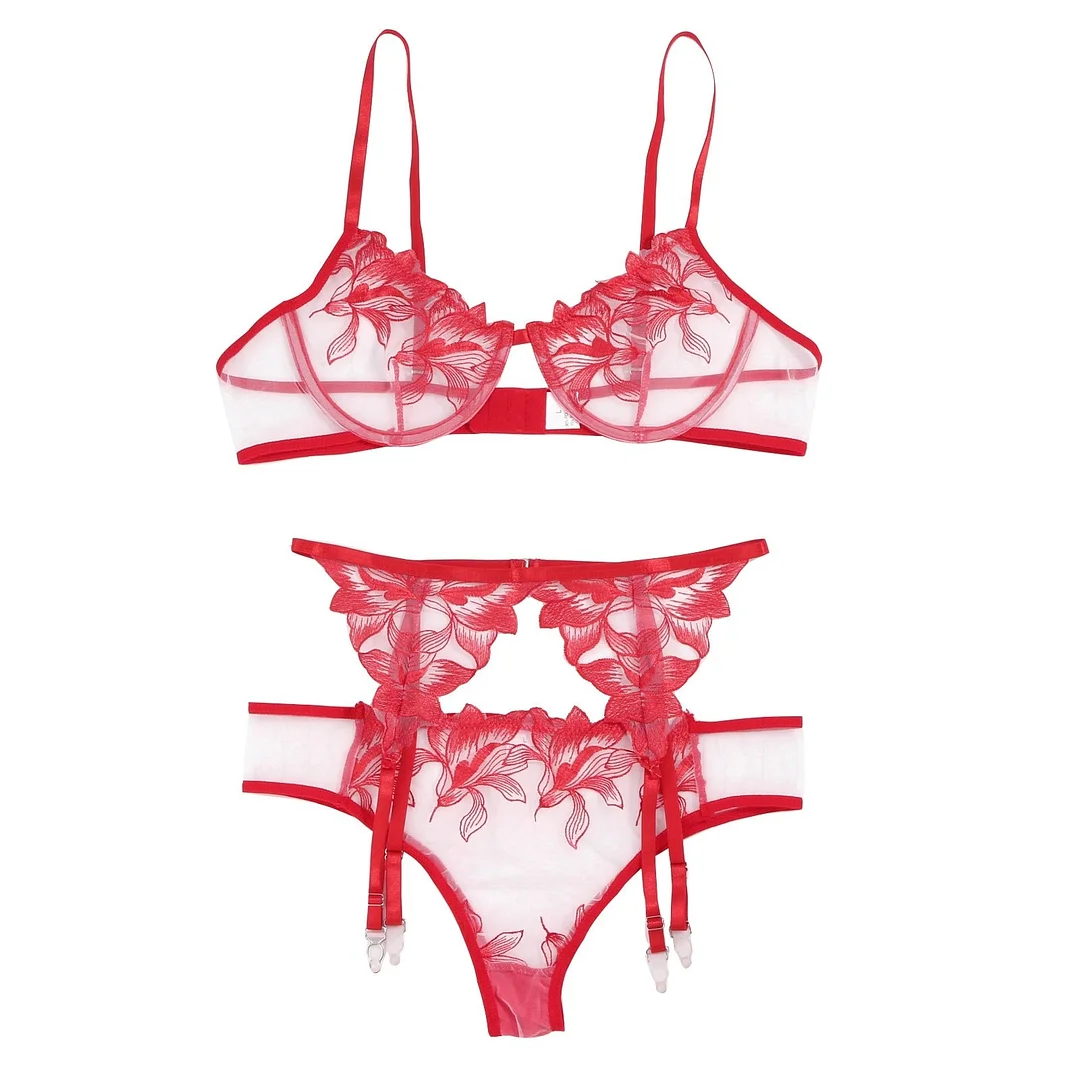 3Pcs Mesh Perspective Women Underwear Set Seamless Bra Set Ladies Fashion Temptation Sexy Lingerie Erotic Bra Garter Briefs Sets