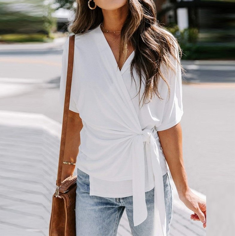 Fashionv-Plain Casual Low Stretch Spring Lightweight Blouses
