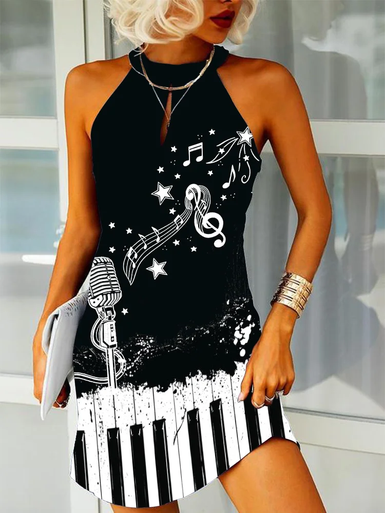 Microphone And Piano Contrast Mini Dress