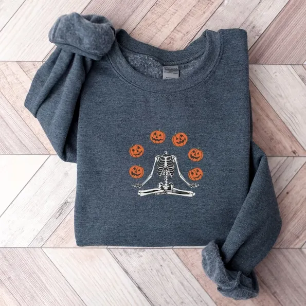 Embroidered Pumpkin Halloween Sweatshirt