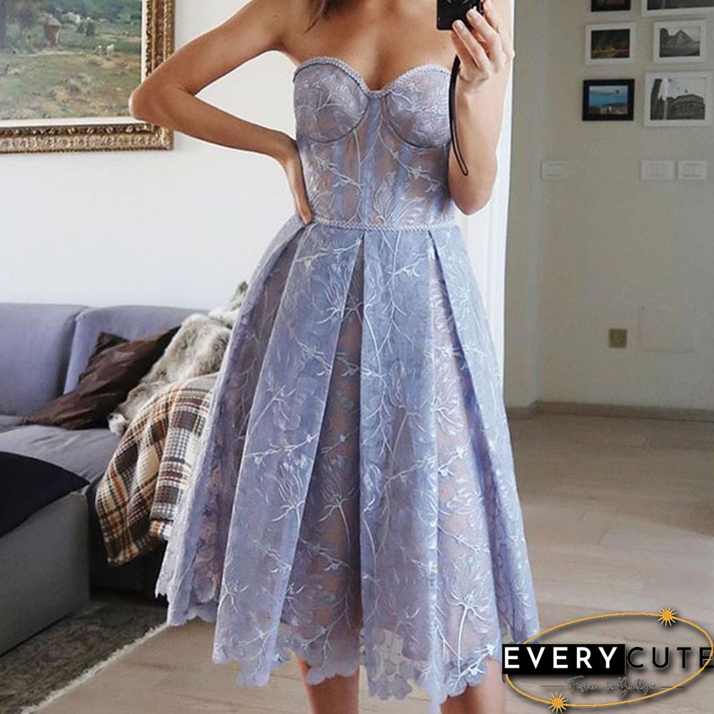 Elegant floral embroidery lace solid long dress women sexy off shoulder strapless waist