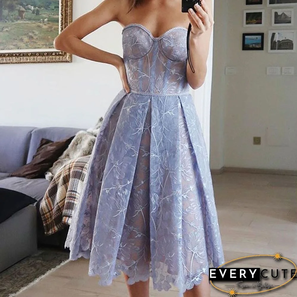 Elegant Floral Embroidery Lace Solid Long Dress Women Sexy Off Shoulder Strapless Waist Party Dress Fashion Backless Zip Dresses