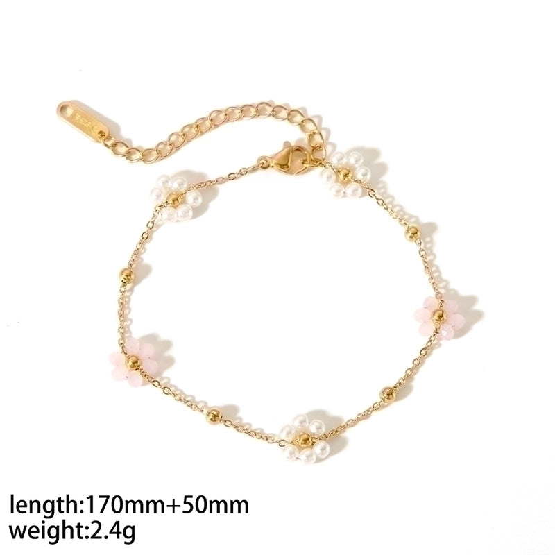 Stainless Steel 18K Gold Plated Minimalist Polishing Plating Flower Bracelets Anklet Necklace