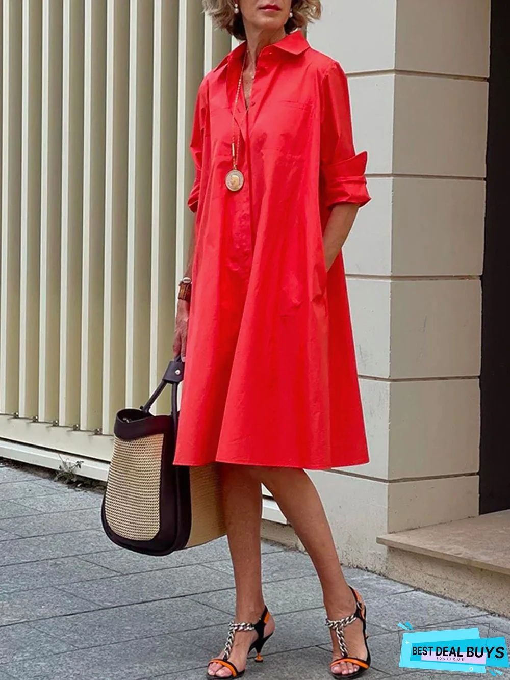 Shirt Dress Long sleeve Plain Simple Dress