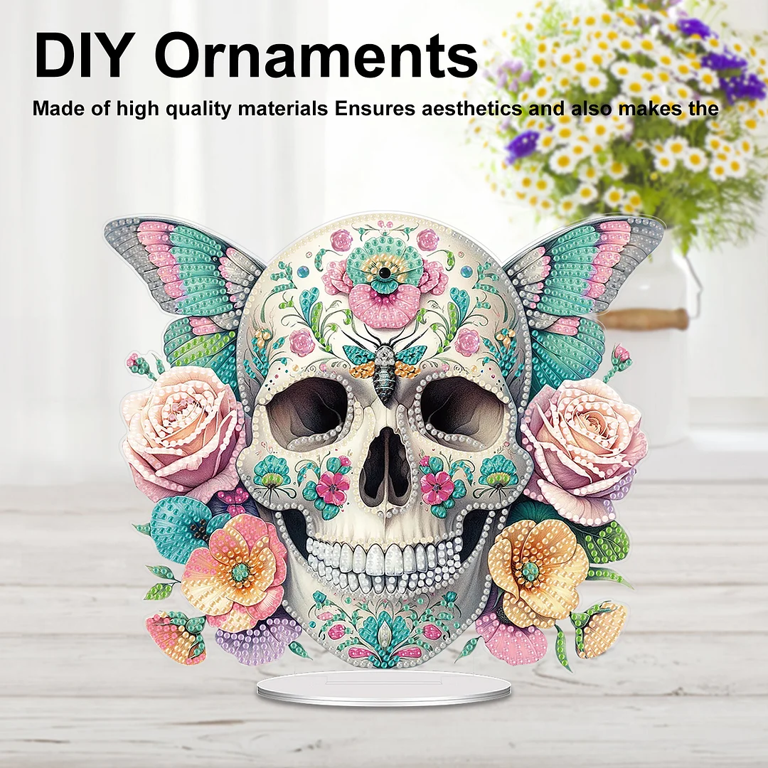 2D Flat Acrylic Butterfly Skull DIY Desktop Diamond Art Kits for Adults Beginner
