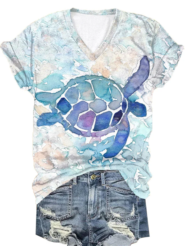 Comstylish Women's Maui Sea Turtle Print T-Shirt