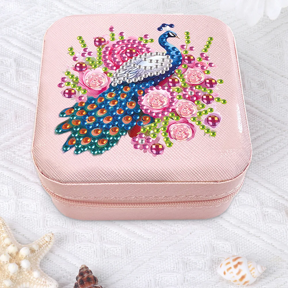 5D DIY Flower Peaock Special Shape Diamond Painting Jewelry Box for Art Crafts