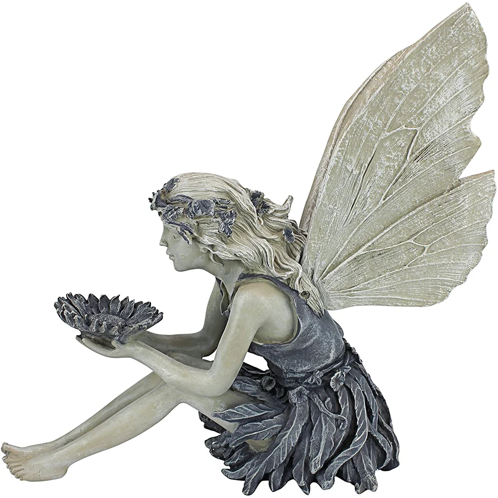Flower Fairy Sitting Figurines Resin Craft Ornament Yard Art Garden Decor