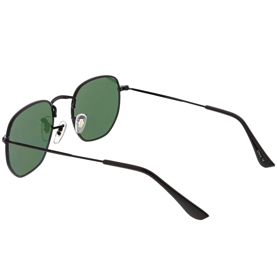 Modern Geometric Hexagonal glasses Metal Slim Arms Neutral Colored Flat Lens 51mm