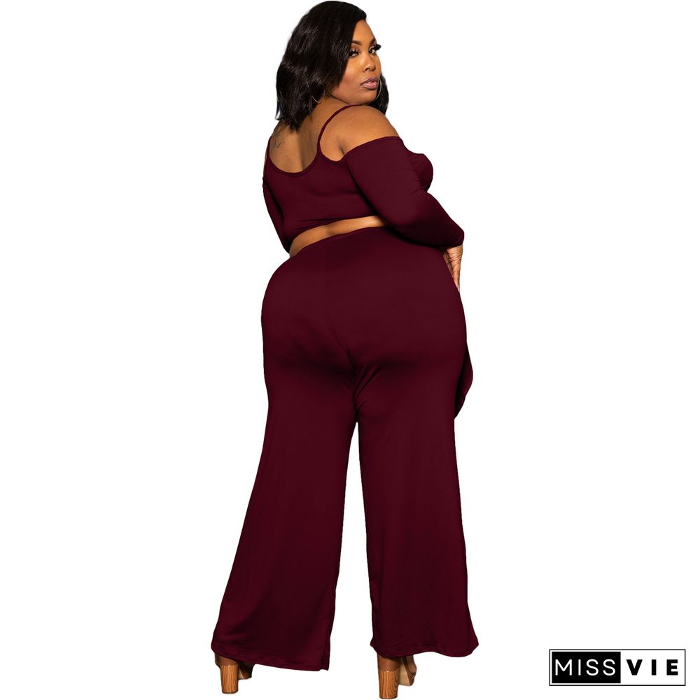 Plus Size Irregular Solid Casual Wide-leg Pants Suits