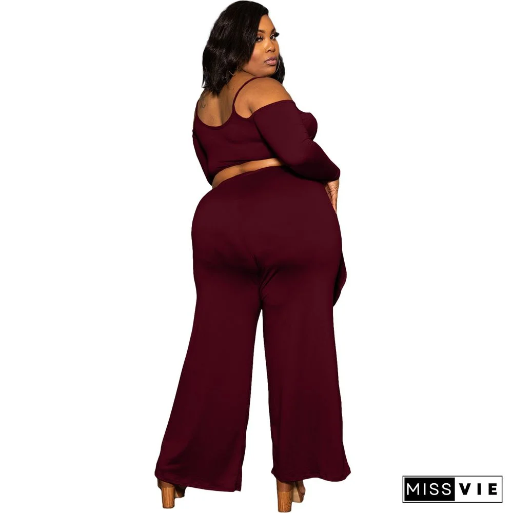 Plus Size Irregular Solid Casual Wide-leg Pants Suits