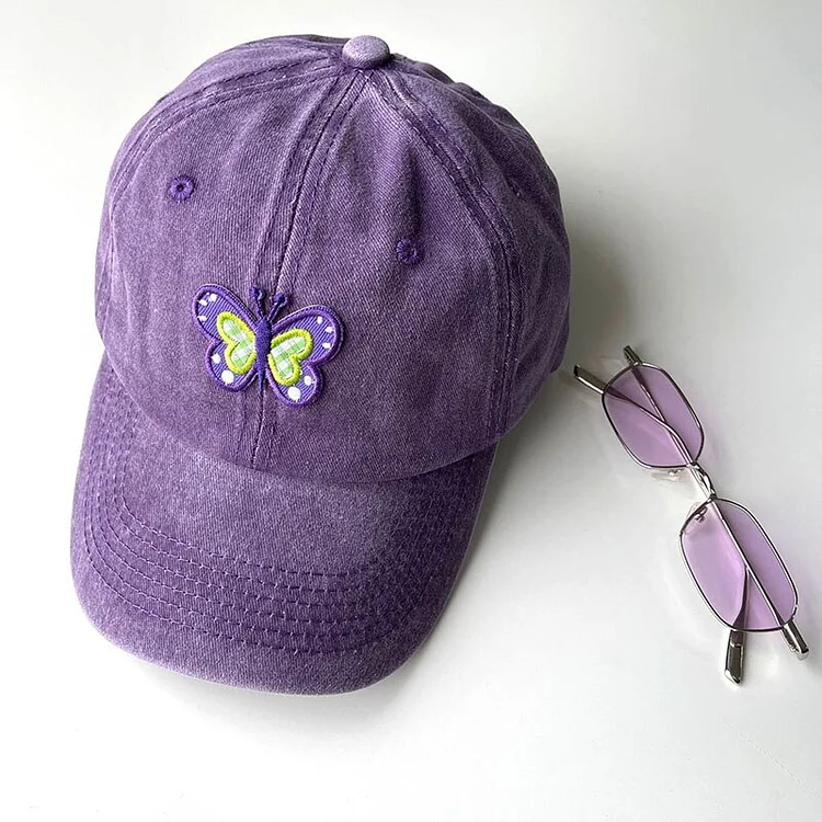 Butterfly Purple Baseball Hat For Women GirlJK Korean Soft Cotton Sun HatsKpop Egirl Adjustable Peaked Cap