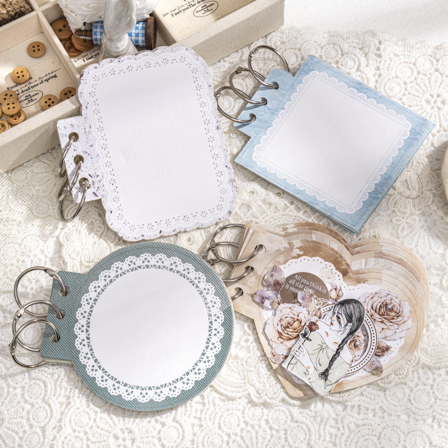 루즈리프 핸드메이드 노트 - 팜 시리즈 빈티지 레이스에 숨겨진 부드러운 노트