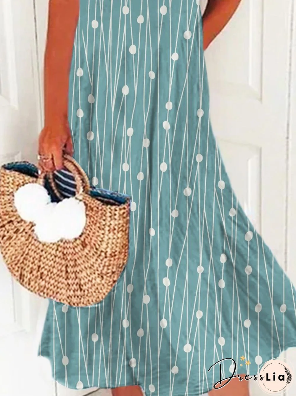 Polka Dots Short Sleeve V Neck Plus Size Casual Dresses