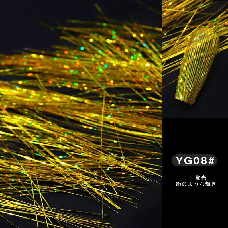 Fashion Fluorescent Nail Sticker Thread Laser Glitter Mesh Net Line Tape Holographic Manicure 3D Silk Foils Nail Art Decorations-Nail Inspo