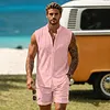 Men's Jacquard Casual Sleeveless Cardigan And Shorts Set With Stand Collar by Inlyline