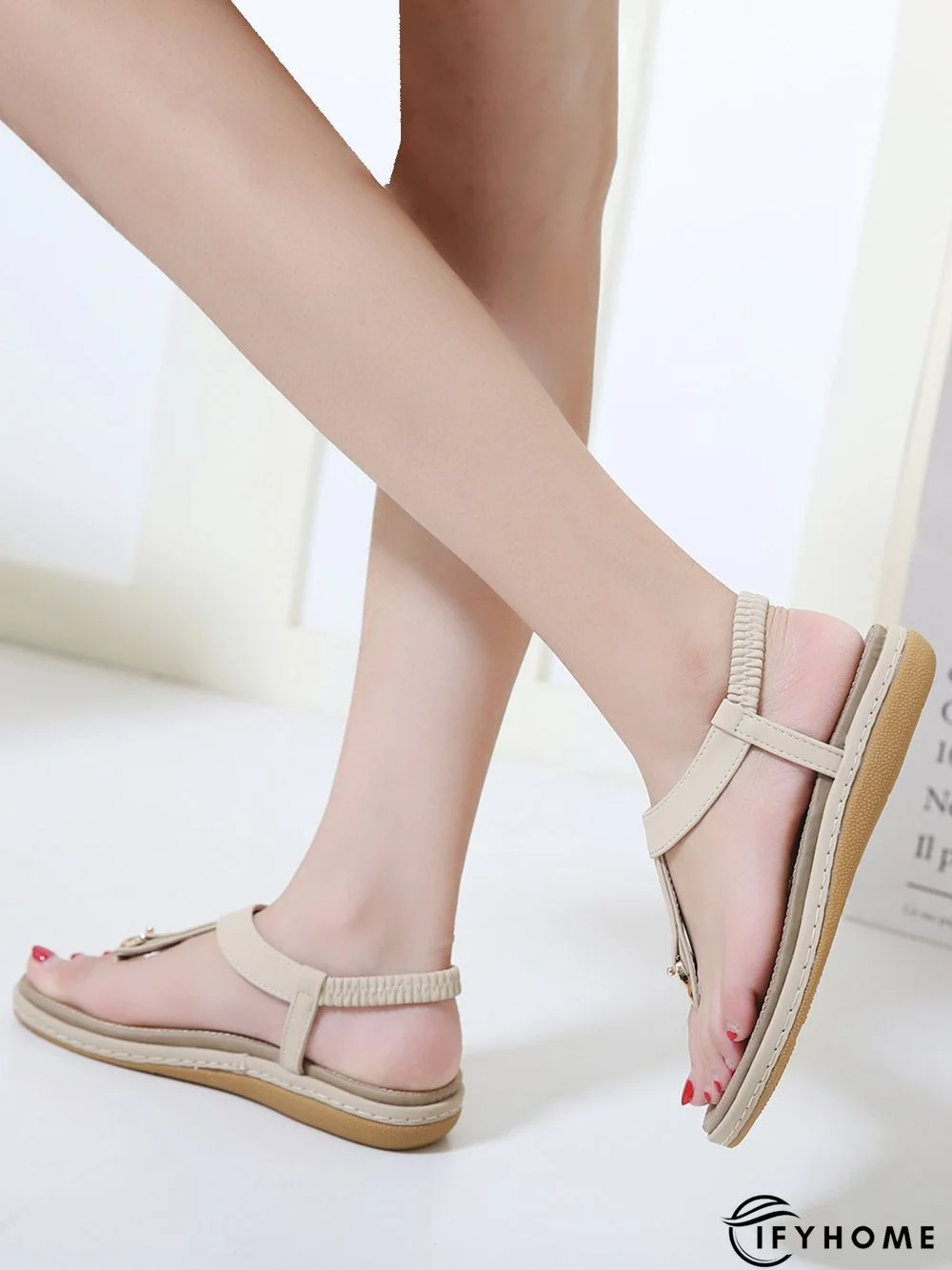 Women's Beach Metal Buckle Trim Flip-On Sandals | IFYHOME