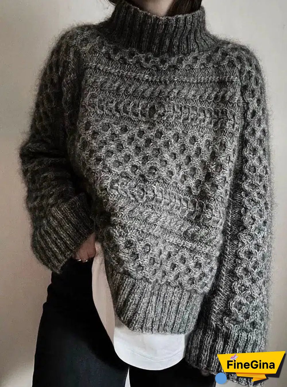 Comfy Plain Long Sleeve High Neck Sweater