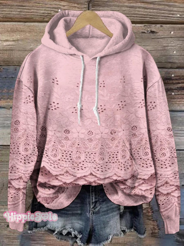 Women’s Vintage Lovely Floral Art Print Casual Hoodie Sweatshirt Pink / S