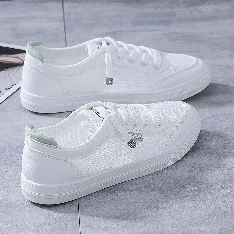 White Sneakers Women Summer Mesh Breathable Vulcanize Shoes Outdoor Walking Flats Female Spring Casual Shoes Chaussure Femme