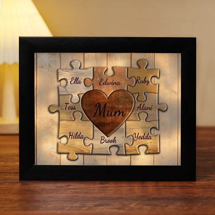 8 Names-Personalized Mum Family Puzzle Frame With 8 Names LED Night Light