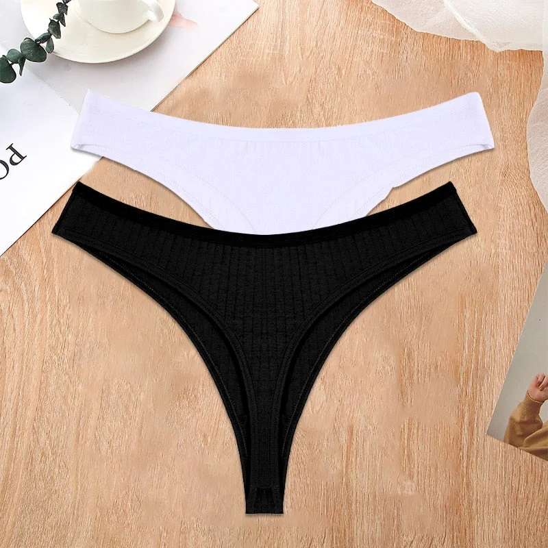 FINETOO 2PCS/Set S-XL G-string Cotton Women Lingerie Panties Thong Female Underwear Sexy Pantys Underpant Girl Intimates Thongs