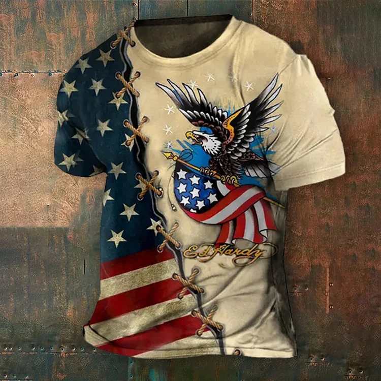 BrosWear American Flag Rope Tie Print Short Sleeve T-Shirt