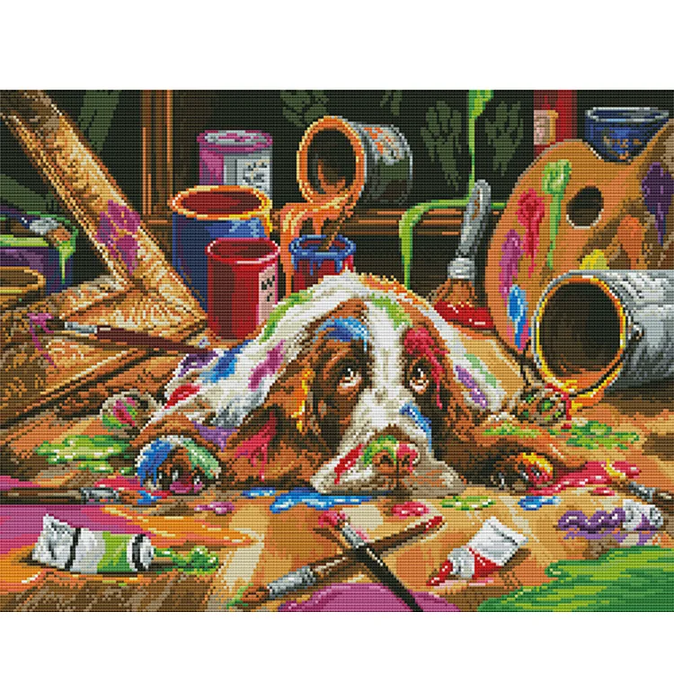 Joy Sunday Dog Who Loves To Draw 14CT Stamped Cross Stitch 53*41CM
