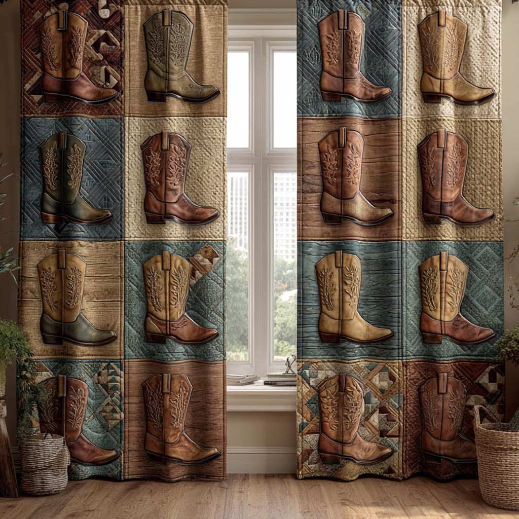 Wild West Boot Row Printed Quilted  Curtains NCU0XD2142