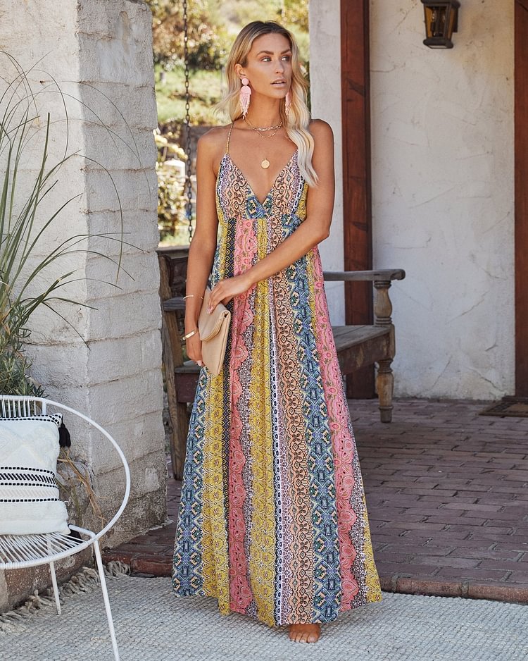 Printed Bohemian Slip Maxi Dresses