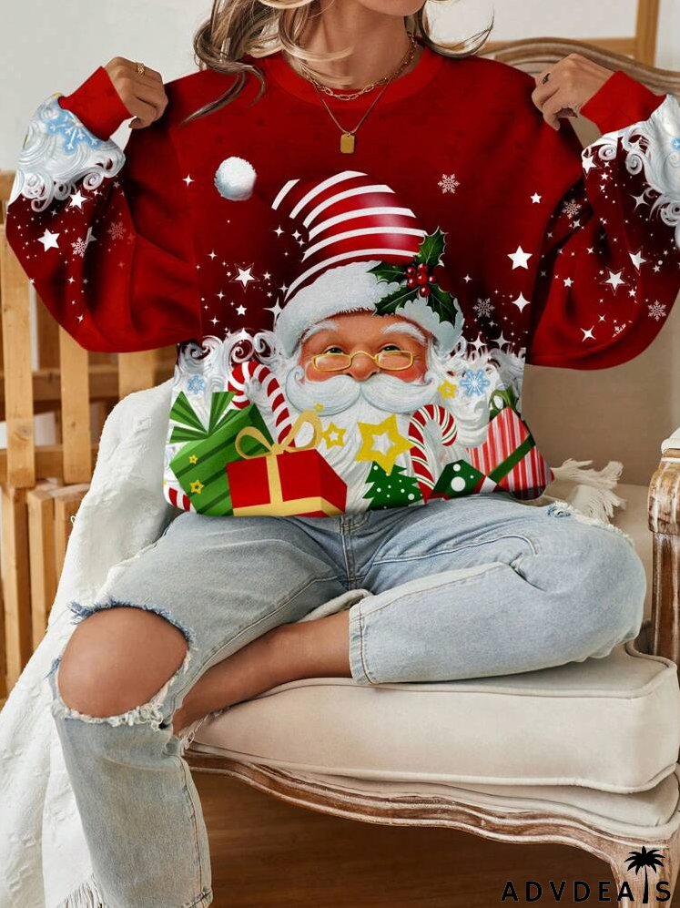 Casual Minimalist Graphic Print Round Neck Long Sleeve Loose Sweatshirt For Women, Suitable For Summer