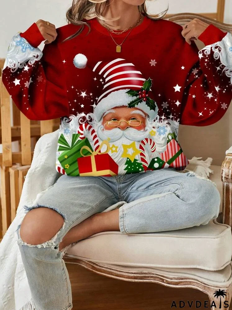 Casual Minimalist Graphic Print Round Neck Long Sleeve Loose Sweatshirt For Women, Suitable For Summer