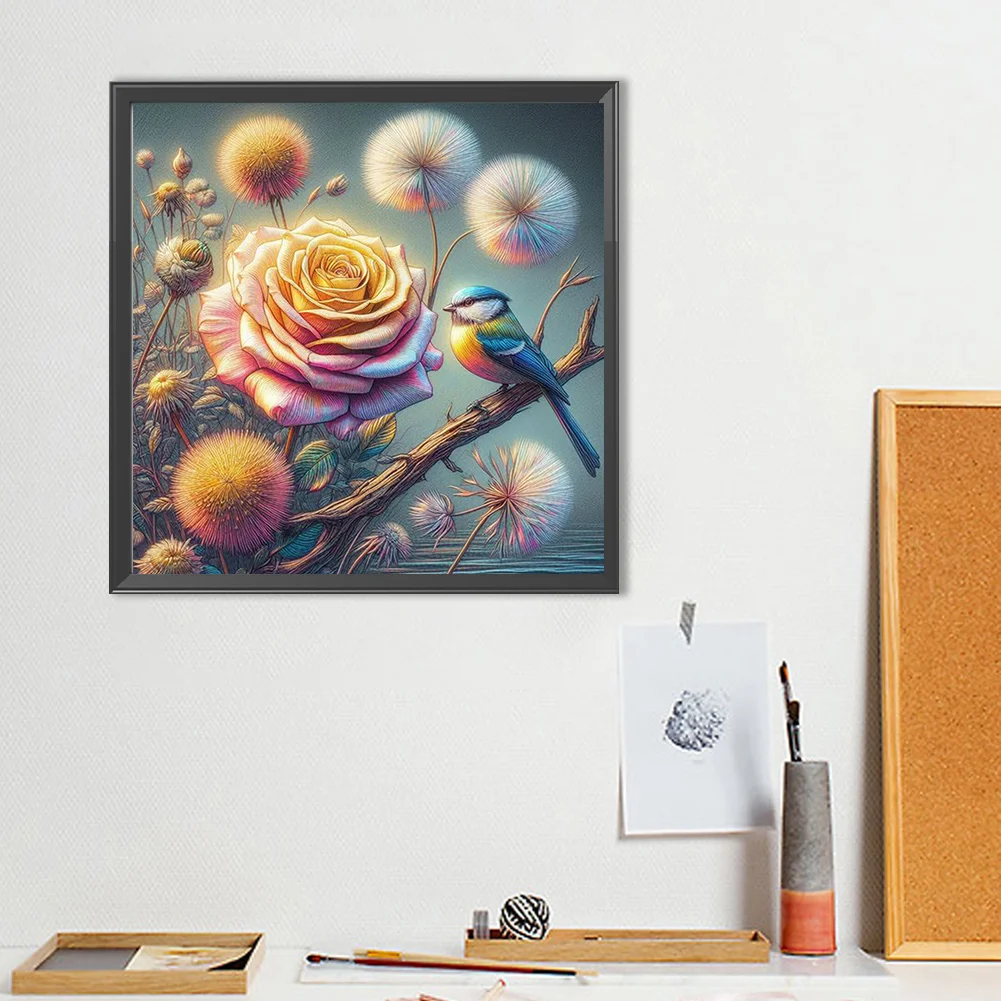 Diamond Painting - Full Round Drill - Rose Dandelion Bird(Canvas|40*40cm)