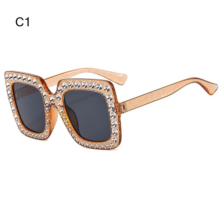 Oversized Crystal Decoration Sunglasses for Women Rhinestone Square Diamond Sun Glasses Retro Big Frame Sparkling Glasses