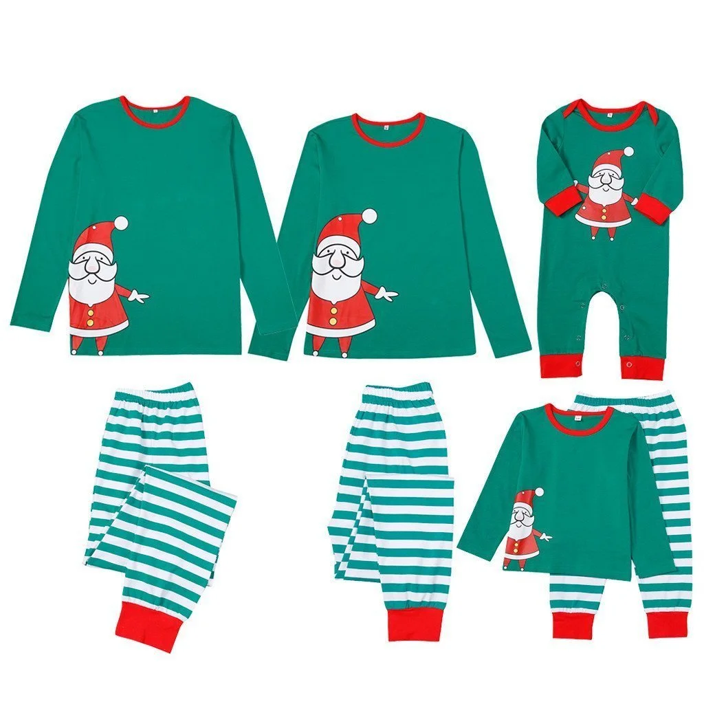 Family Matching Santa Top and Striped Pants Christmas Pajamas Set