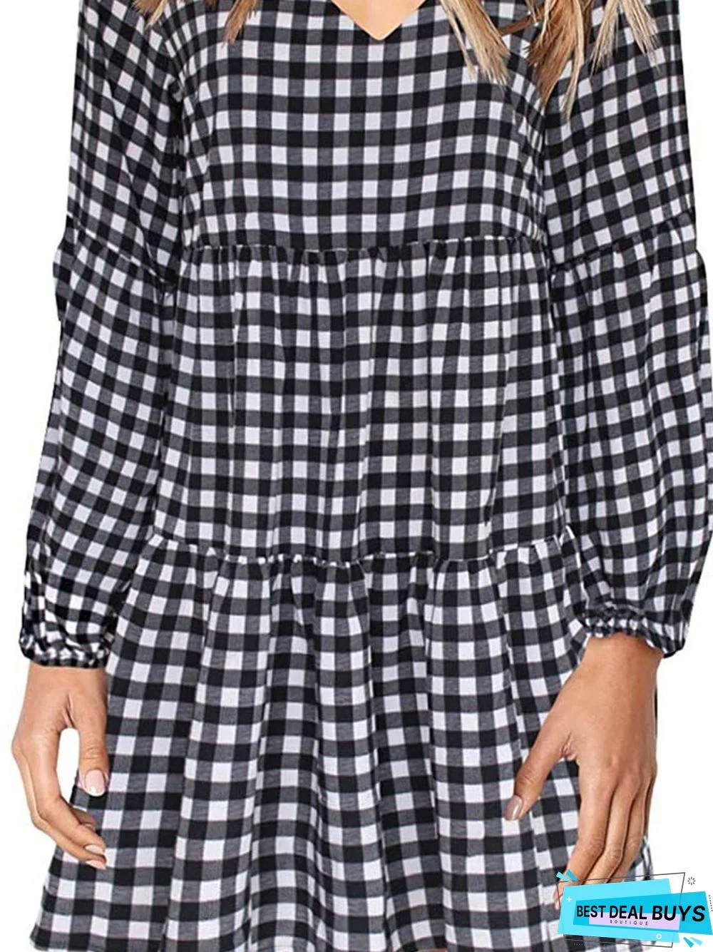 Women's Waist Elegant Casual Loose V-Neck Dress