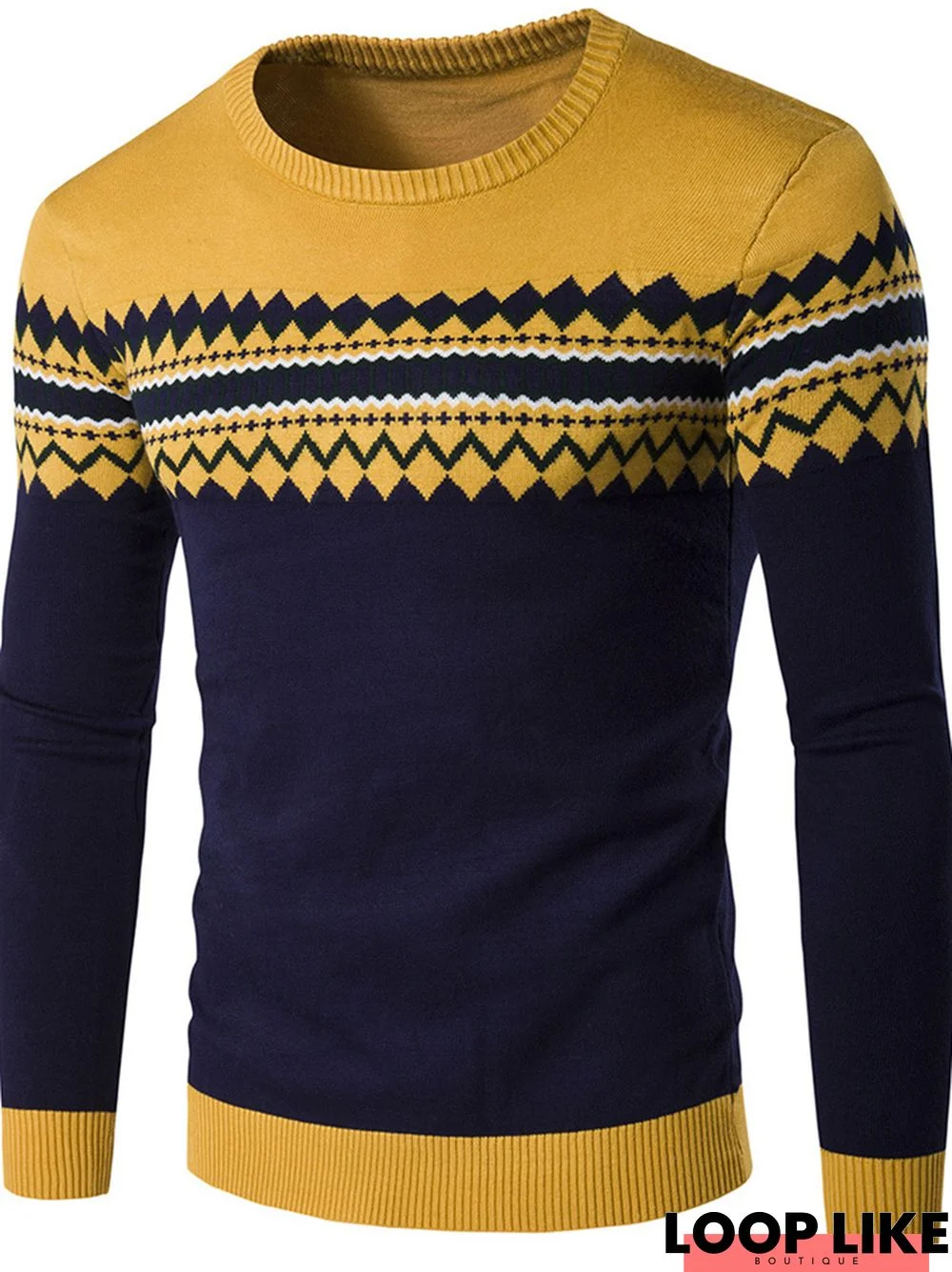 Men's Round Neck Color Matching Knitted Wool Sweater