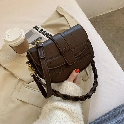 էѧӧܧ Branded Trendy PU Leather Saddle Crossbody Shoulder Bag for Women 2021 Spring and Summer Small Cute Handbags Purses