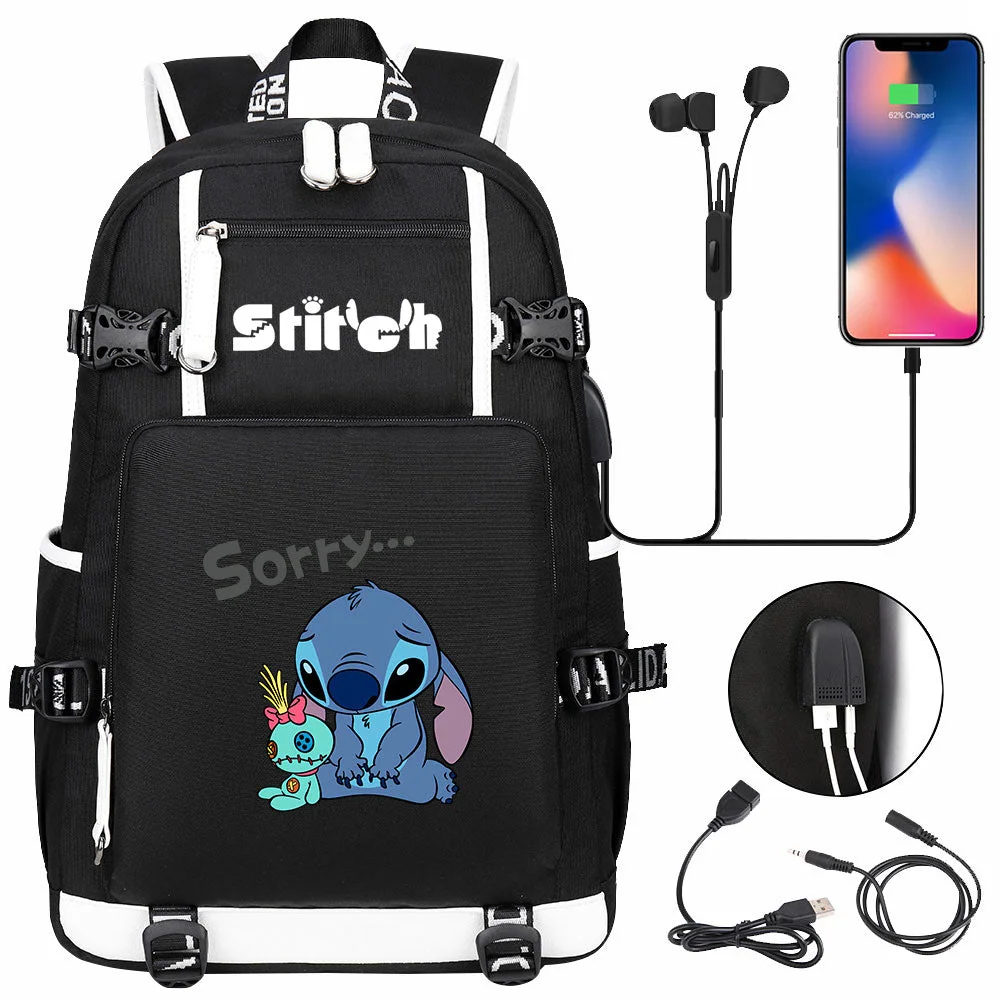 Buzzdaisy Lilo & Stitch Stitch Sorry #1 USB Charging Backpack School NoteBook Laptop Travel Bags