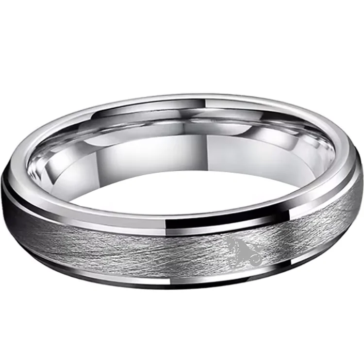4MM 6MM 8MM Sliver Capricorn Tungsten Carbide Rings Prints Laser Design Open Steps Tungsten Wedding Bands