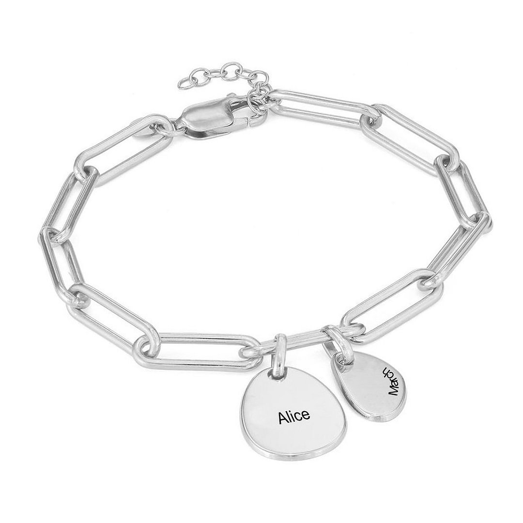 Personalized Paperclip Link Bracelet with Engraved Charms