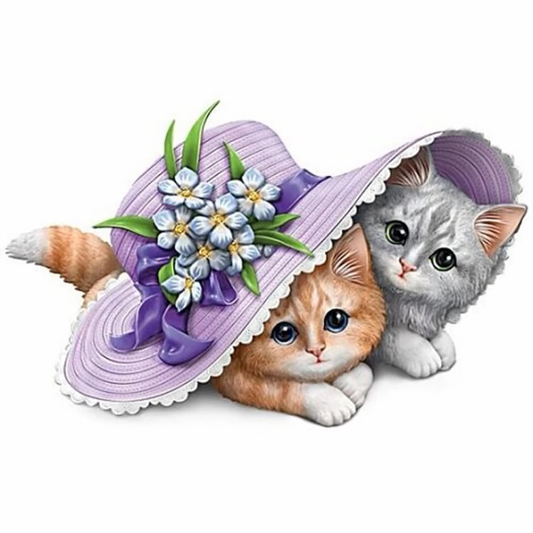 Kittens Under Hat - Full Round Drill Diamond Painting - 30x30cm(Canvas)